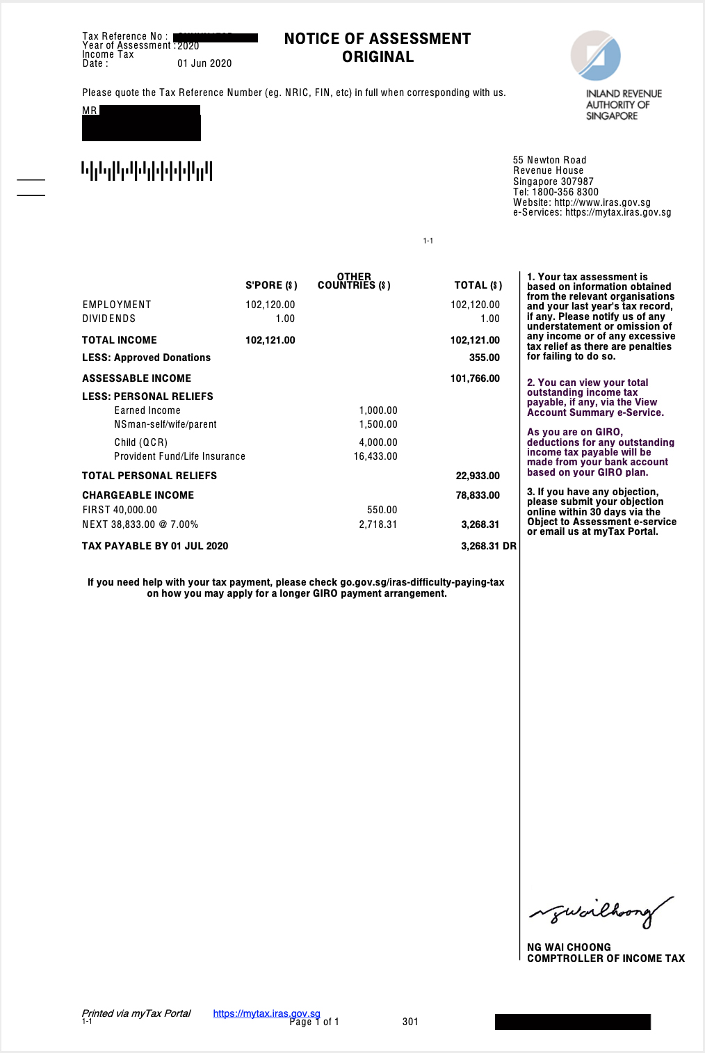 Notice of Assesment Sample
