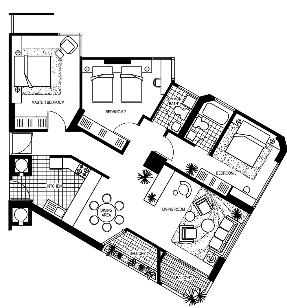 Bayshore Park three bedroom floorplan, 109 sqm