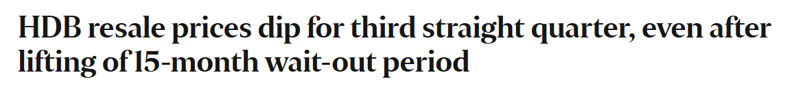 Headline: HDB resale prices dip for third straight quarter, even after lifting of 15-month wait-out period